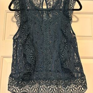 Elegant Lace Sleeveless Top - Teal